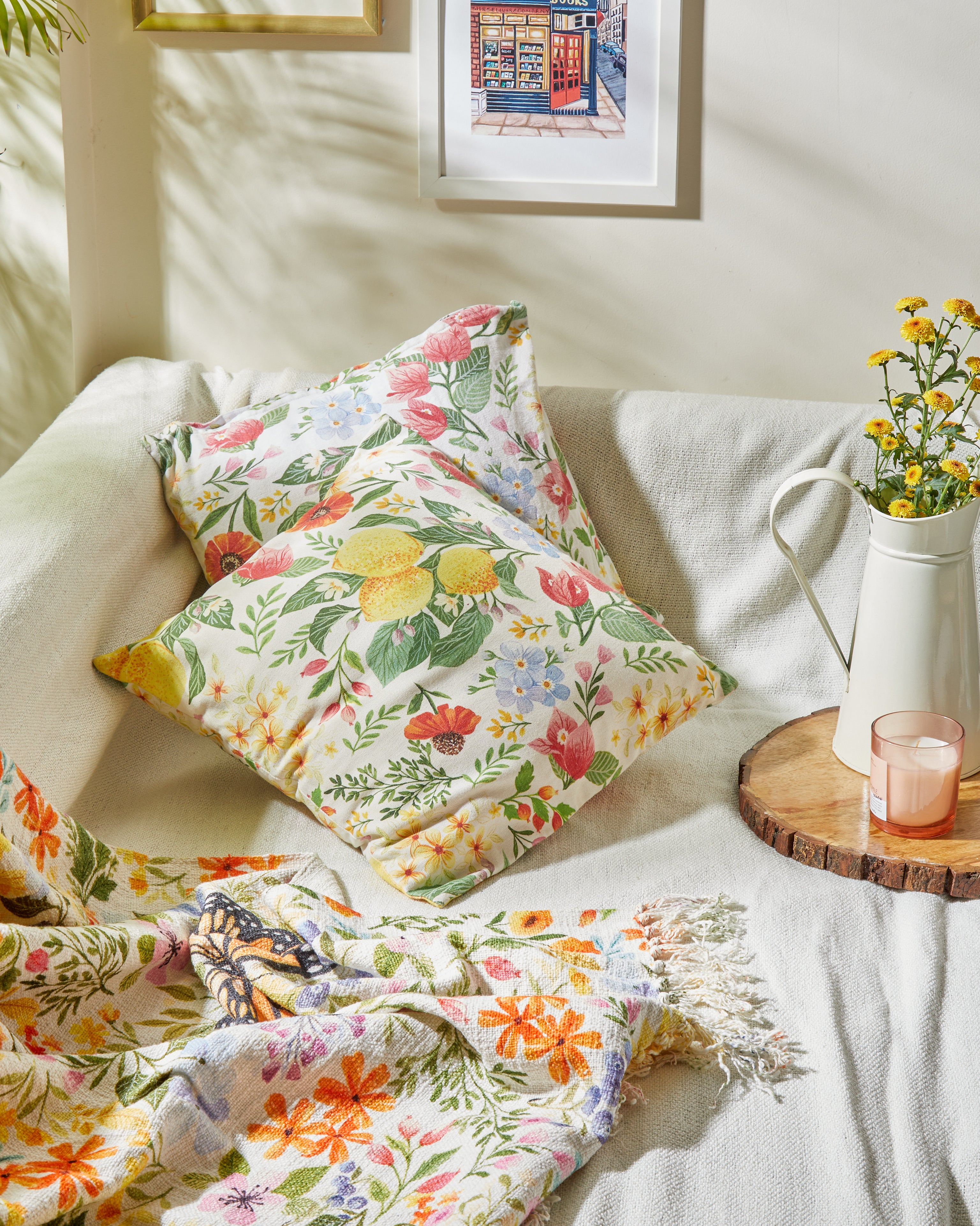 Lemon Bougainvilla Cushion Cover