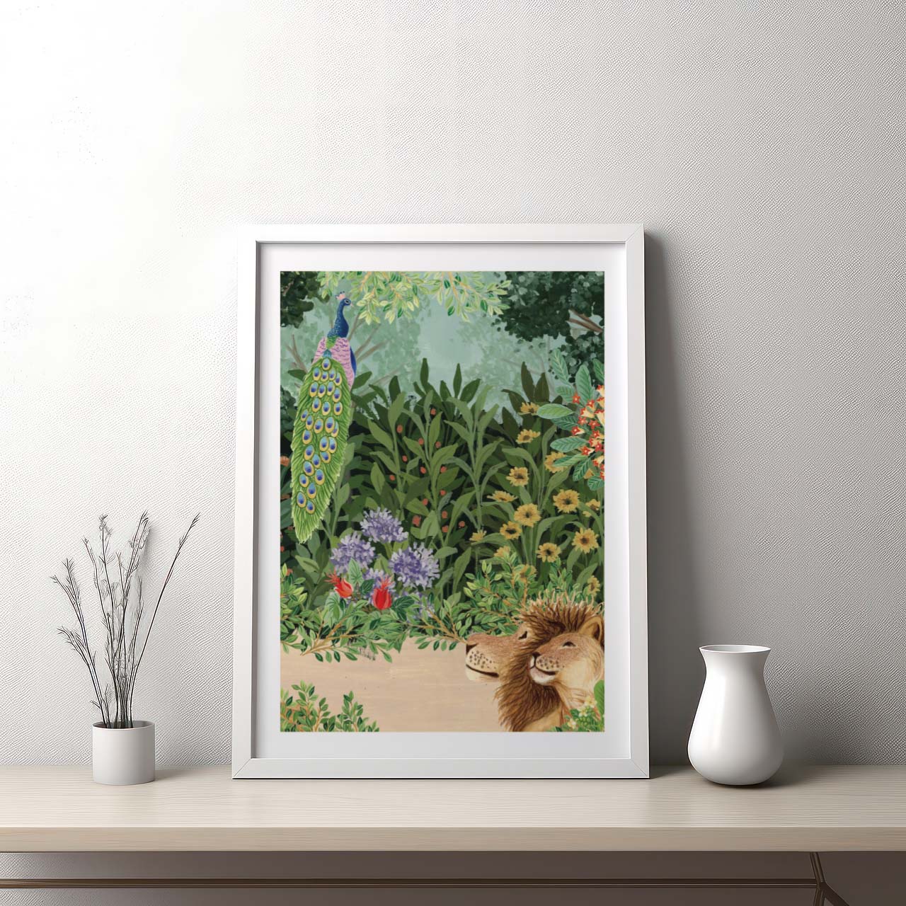 Jungle Theme - Lion and Peacock Wall Art